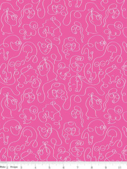 Quilting Cotton - Grl Pwr - Line Faces - Fuchsia