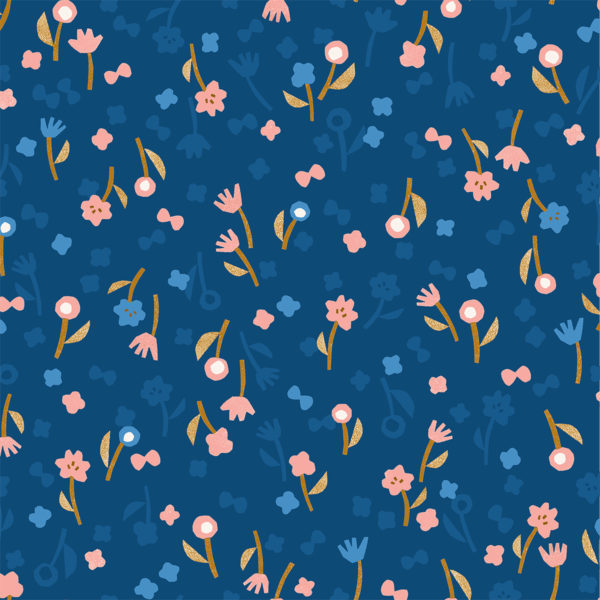 Rayon Challis – Neko and Tori – Flower Picking – Blue