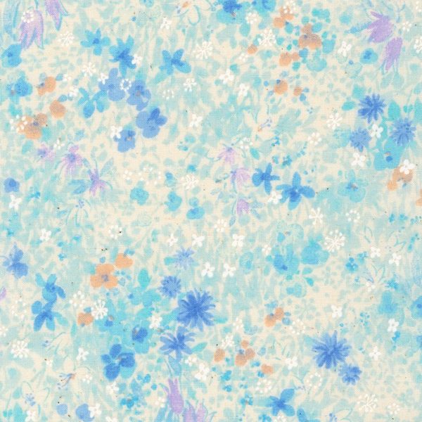 Water Garden - Cotton Sheeting - Soft Floral - Blue