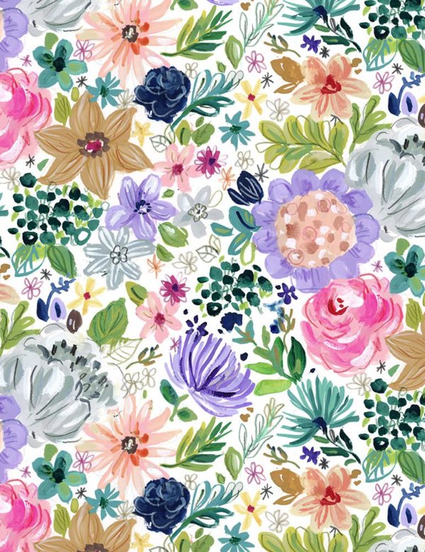 Quilting Cotton - Aquarius – Zodiac Floral – White