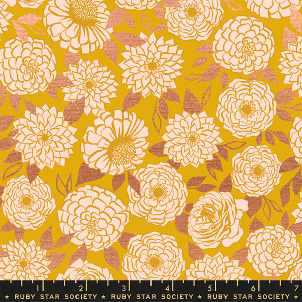 Quilting Cotton - Stay Gold - Metallic Dahlia - Goldenrod