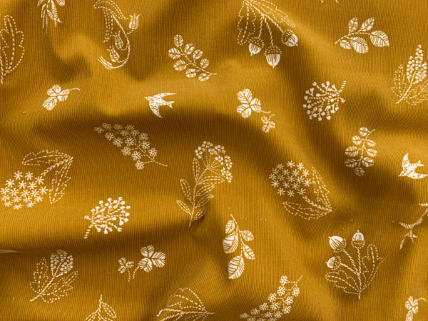 Japanese Cotton Corduroy - Autumn Floral - Gold