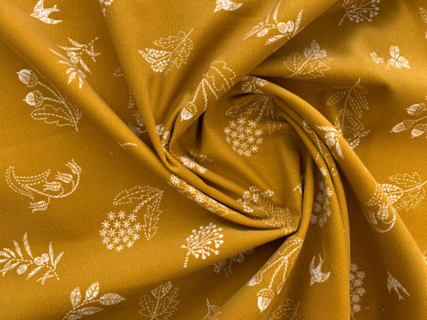 Japanese Cotton Corduroy - Autumn Floral - Gold