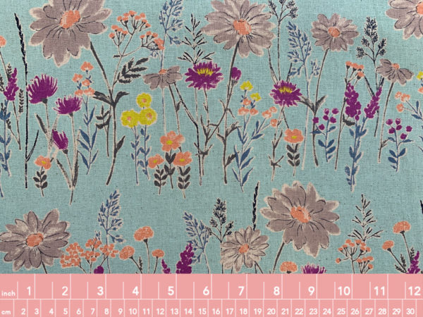 Japanese Cotton/Linen Sheeting - Spring Garden - Blue