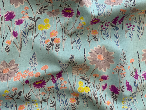 Japanese Cotton/Linen Sheeting - Spring Garden - Blue