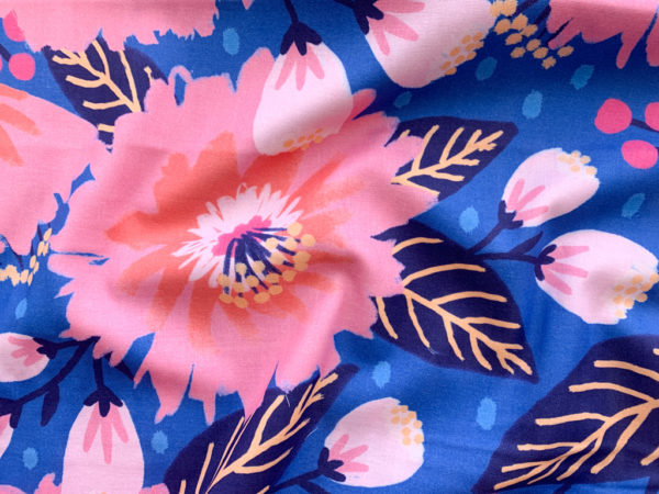 Organic Cotton Double Gauze – Vibrant Blooms – Blue Dahlia