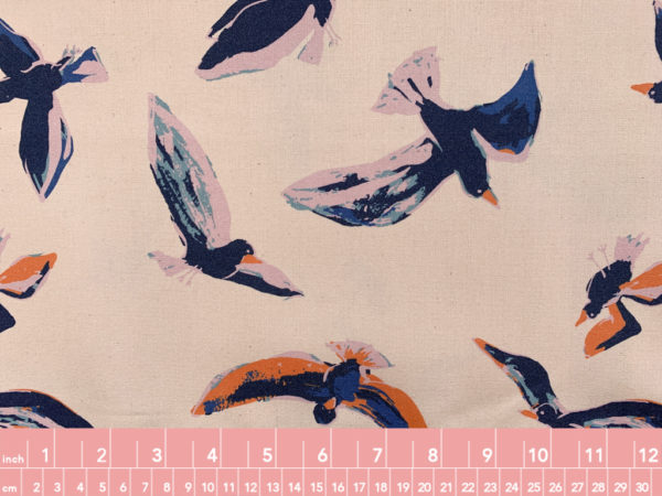 Organic Cotton Canvas – Flying Birds – Pink