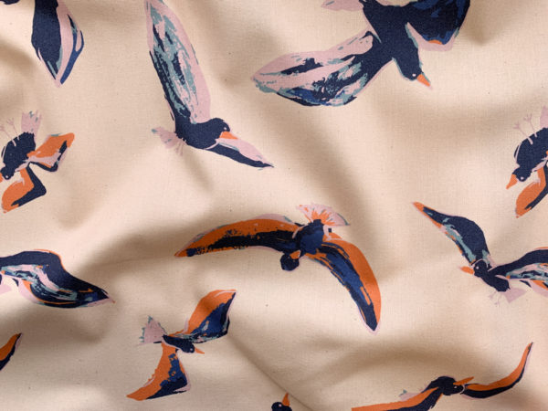 Organic Cotton Canvas – Flying Birds – Pink