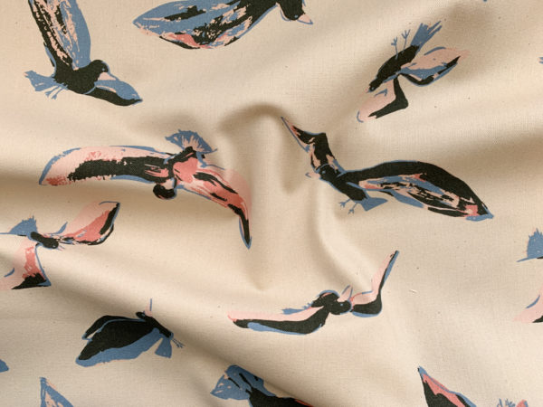 Organic Cotton Canvas – Flying Birds – Cream