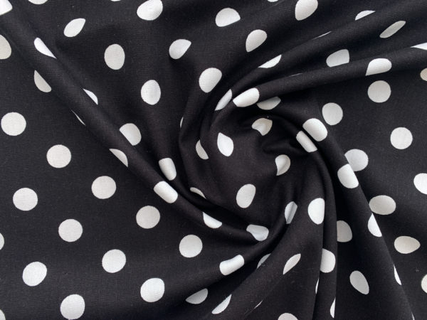 Designer Deadstock - Linen/Cotton Polka Dots - White on Black - Large