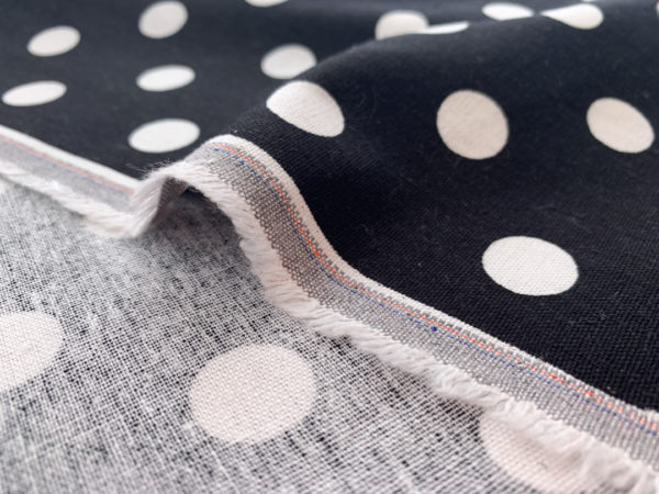 Designer Deadstock - Linen/Cotton Polka Dots - White on Black - Large