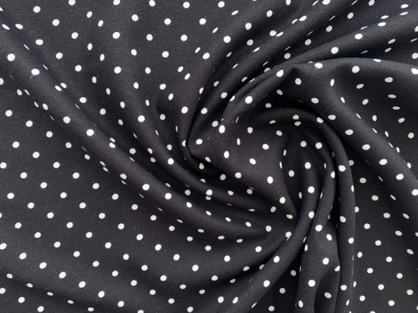 Designer Deadstock - Linen/Cotton Polka Dots - White on Black - Large