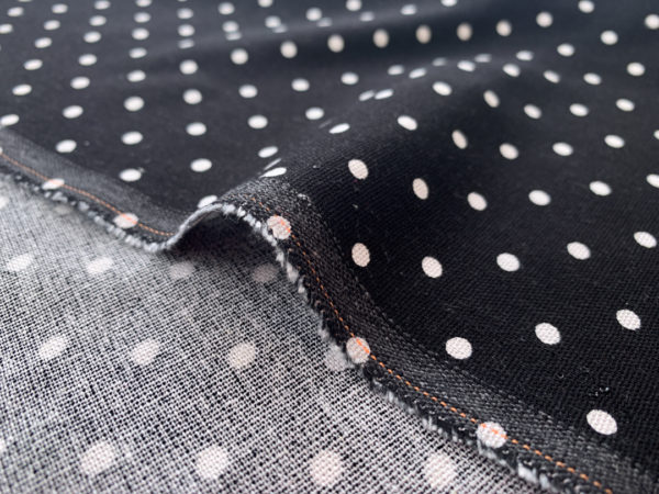 Designer Deadstock - Linen/Cotton Polka Dots - White on Black - Large