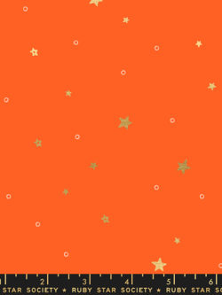 Quilting Cotton - Birthday - Metallic Stars - Florida Orange