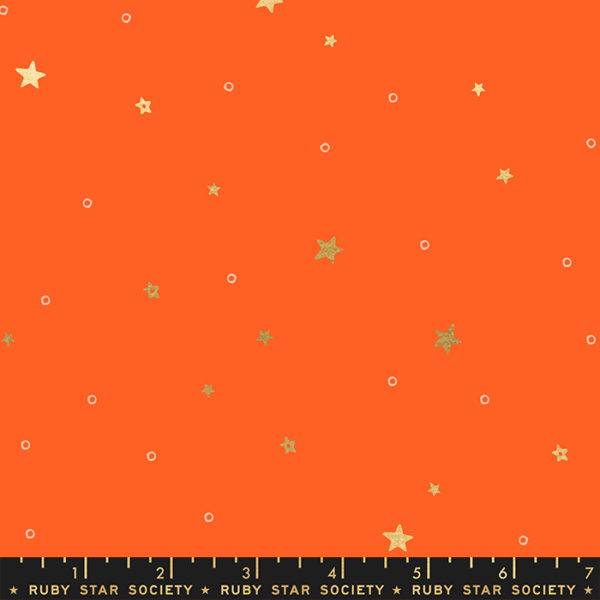 Quilting Cotton - Birthday - Metallic Stars - Florida Orange