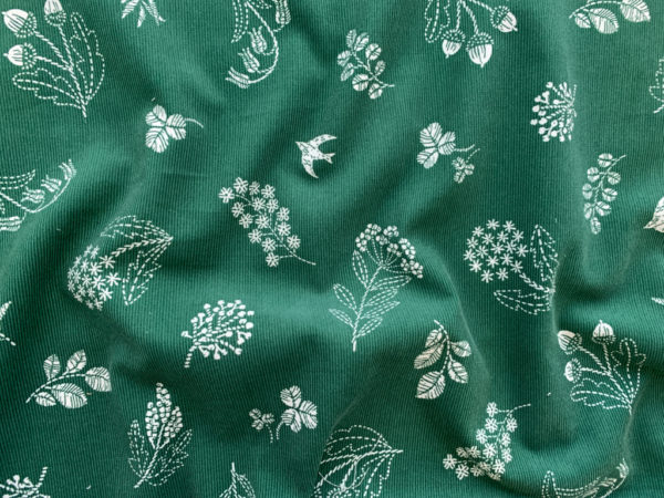 Japanese Cotton Corduroy - Autumn Floral - Green