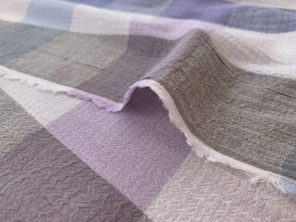 Yarn Dyed Cotton Gauze - Grey/Lavender Check