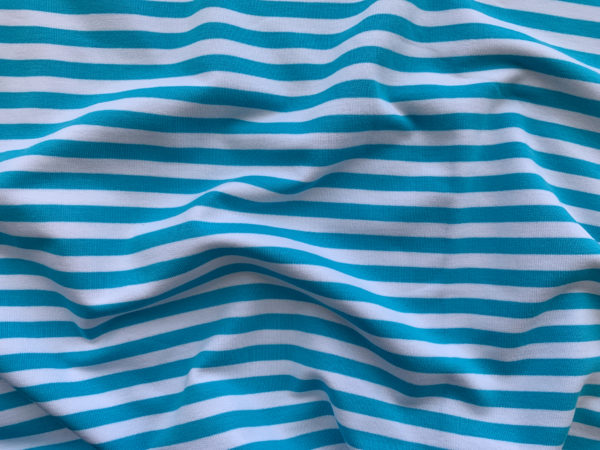 Cotton/Lycra - French Terry - Aqua/White Stripe