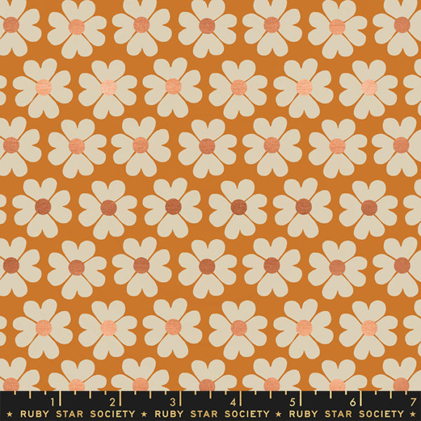 Quilting Cotton - Unruly Nature - Heart Flowers - Caramel