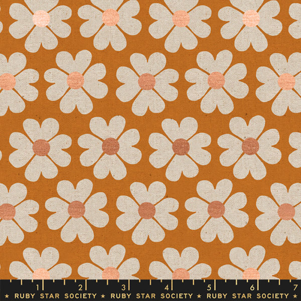 Unruly Nature – Cotton/Linen Canvas – Heart Flowers - Caramel