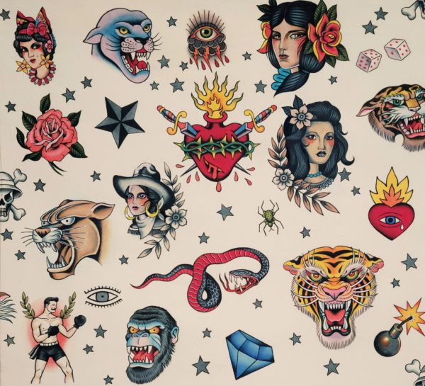 Quilting Cotton - Alexander Henry – Tattoo Flash - Natural