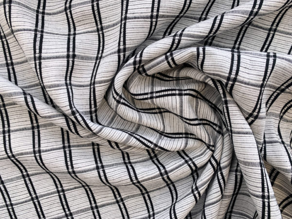 Designer Deadstock - Textured Rayon Challis - Black & White Plaid