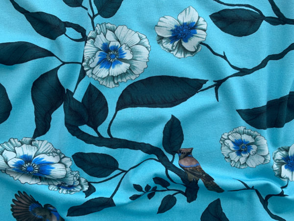 Avalana Cotton/Spandex Jersey - Flowers Branches Birds