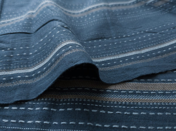 Textured Yarn Dyed Cotton – Stitched Stripes - Indigo