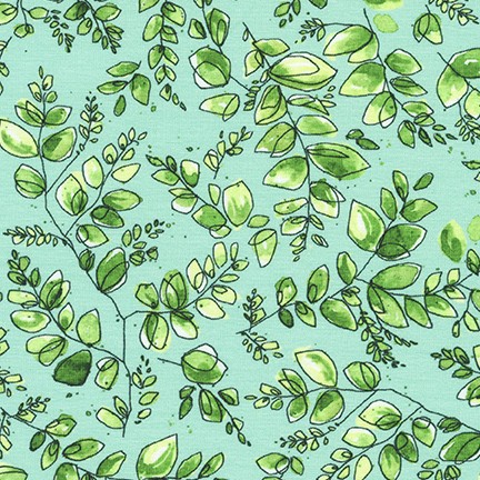 Cotton/Spandex Jersey – Sketched Flora - Aqua