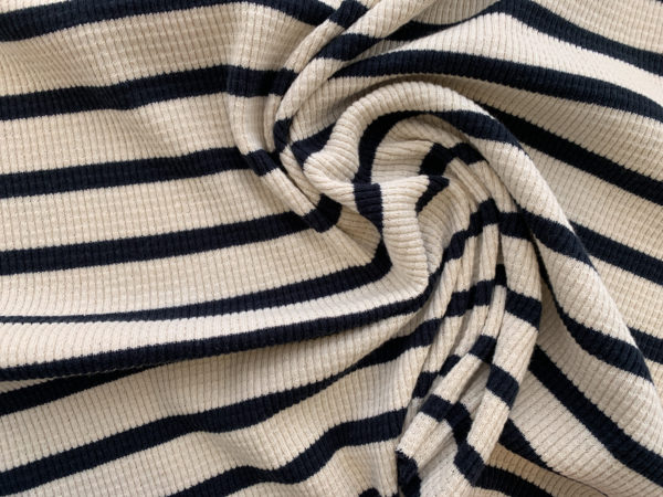 Amour Vert - Deadstock Cotton Thermal Rib Knit - Ecru/Navy Stripe