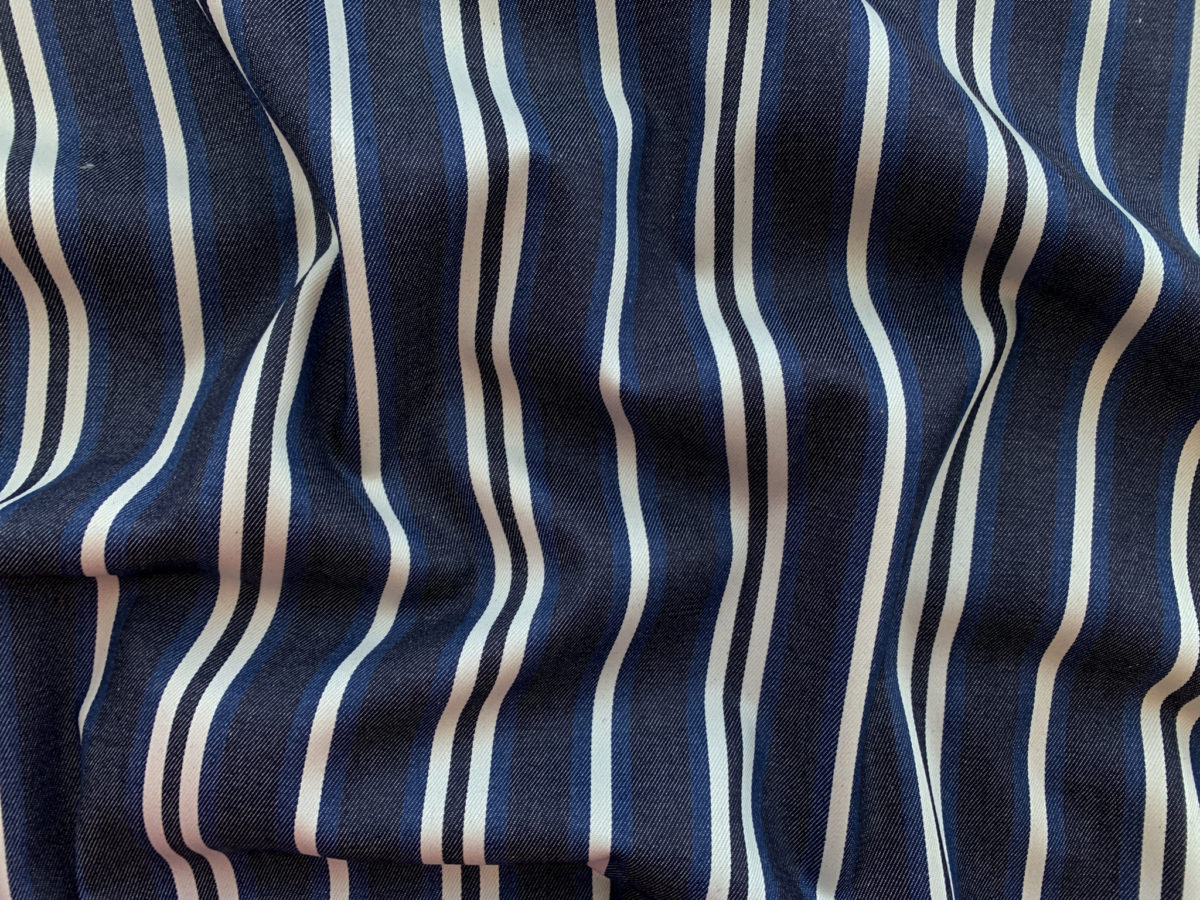 Designer Deadstock - Yarn Dyed Cotton Chambray - Blue White Stripe ...