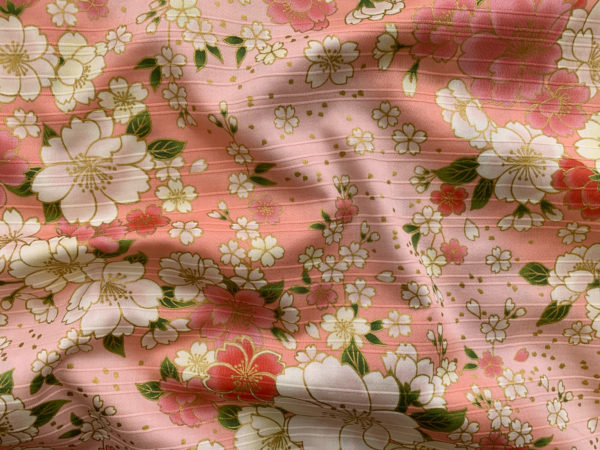 Japanese Cotton Dobby - Metallic Sakura Blossoms - Pink