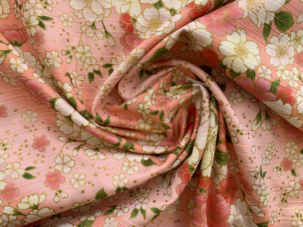 Japanese Cotton Dobby - Metallic Sakura Blossoms - Pink