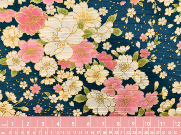 Japanese Cotton Dobby - Metallic Sakura Blossoms - Teal