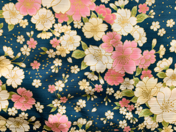 Japanese Cotton Dobby - Metallic Sakura Blossoms - Teal