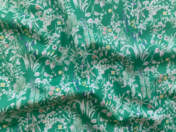 Japanese Cotton Lawn - White Floral on Green