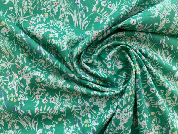 Japanese Cotton Lawn - White Floral on Green