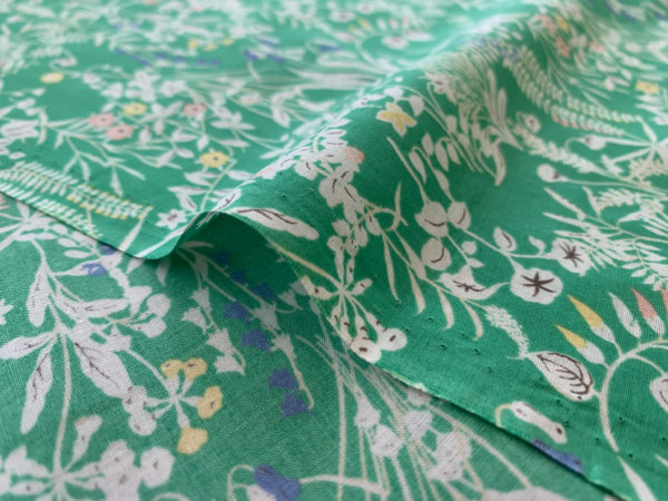 Japanese Cotton Lawn - White Floral on Green