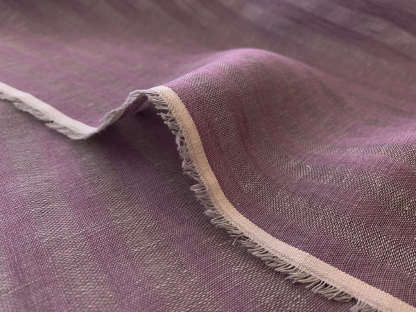 Designer Deadstock - Yarn Dyed Linen - Plum Stripe