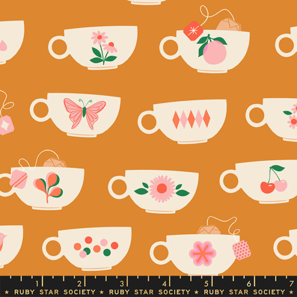 Quilting Cotton – Camellia – Tea Cups – Caramel