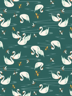 Quilting Cotton - Swan Paraiso - Swan Lake - Sea Green