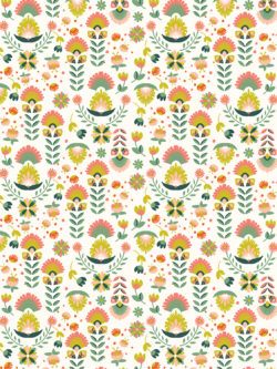 Quilting Cotton - Swan Paraiso - Flowers In Paradise - Green Coral