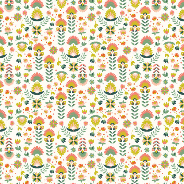 Quilting Cotton - Swan Paraiso - Flowers In Paradise - Green Coral