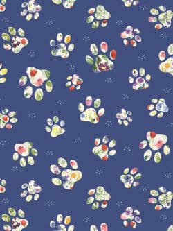 Quilting Cotton - Catnip Garden - Floral Dog Paws - Navy