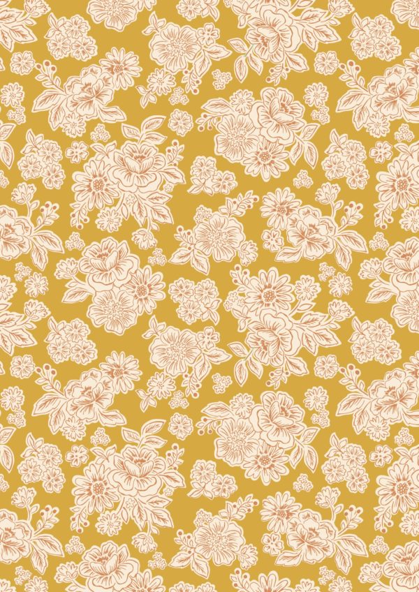 Quilting Cotton – Flower Blooms – Mustard