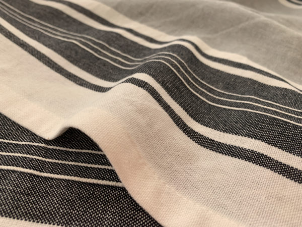 Cotton Toweling - Easy Living - Grey/Black Stripe