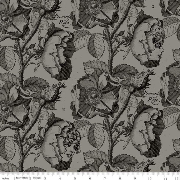 Quilting Cotton - Mad Masquerade – Queen's Living Garden - Grey