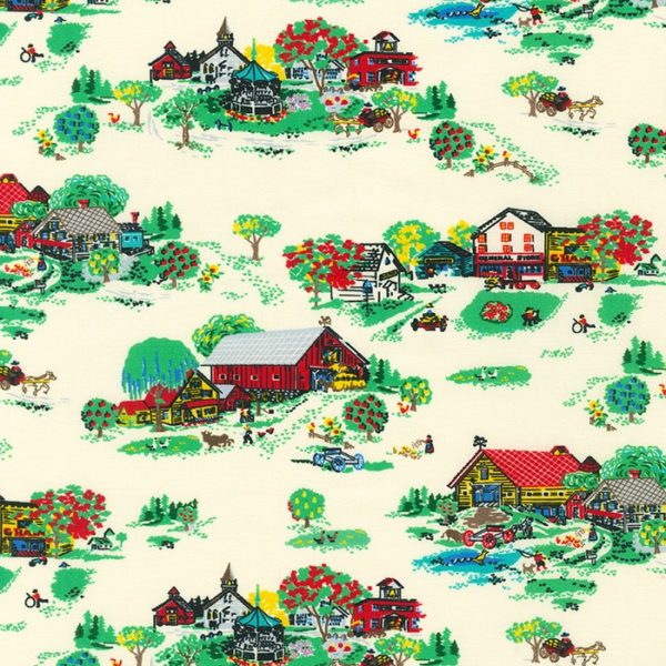 Quilting Cotton – Sunnyside Farm - Farmyard - White