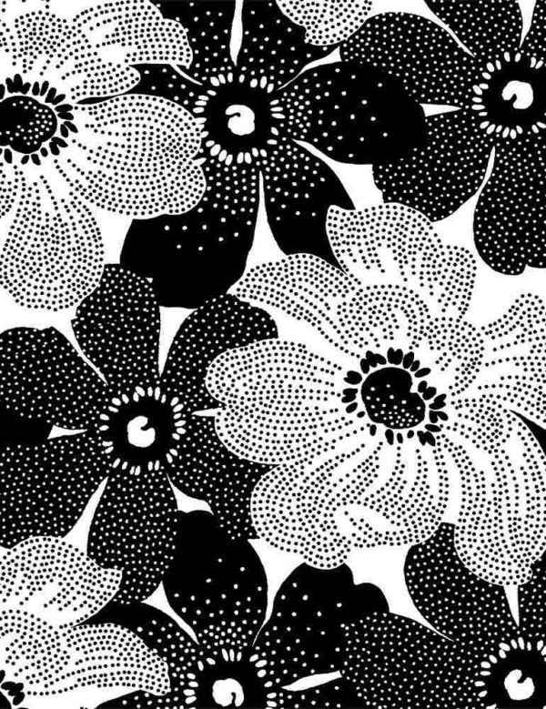 Quilting Cotton – Dotted Flowers – Black and White