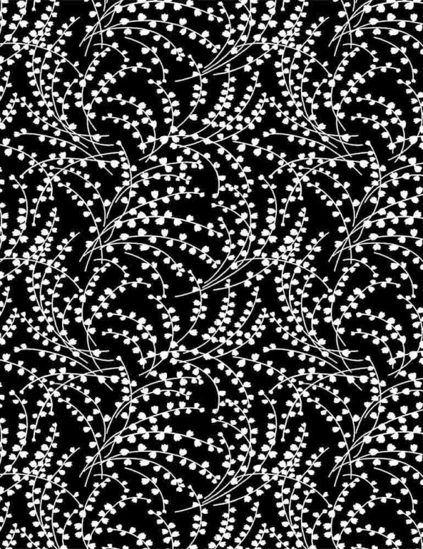 Quilting Cotton – Scattered Leaves – Black and White